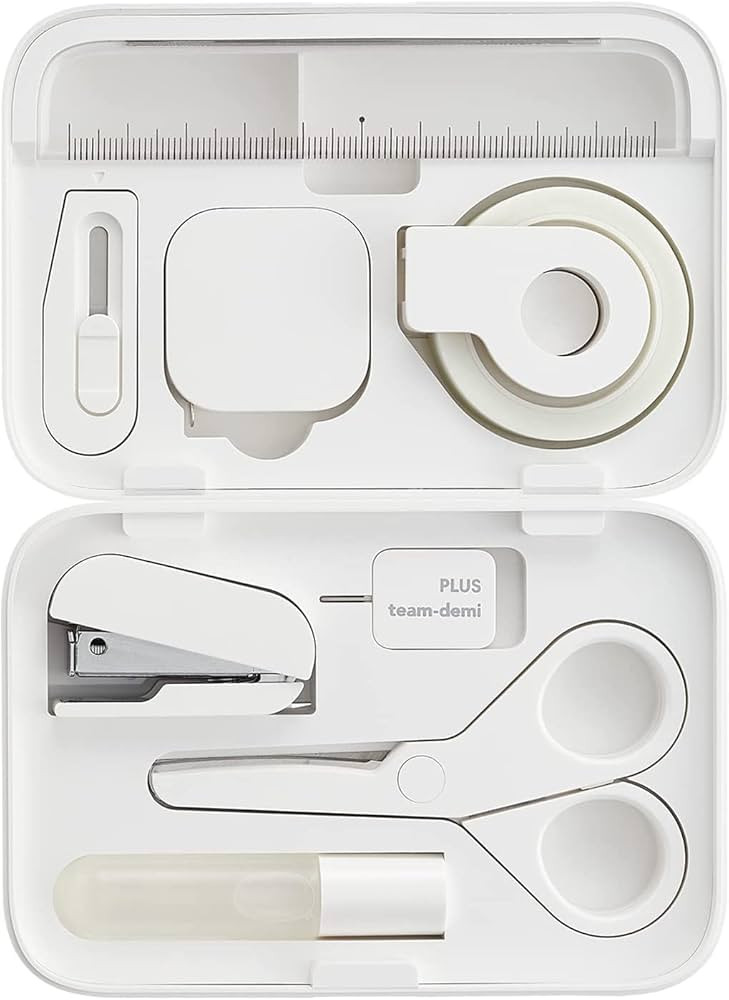 team-demi Plus Stationery Kit White (Scissors, stapler, tape, liquid glue, cutter, ruler, tape me... | Amazon (US)