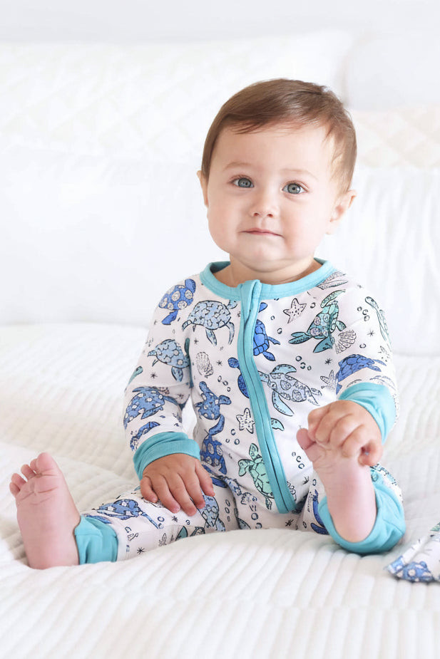 Sea Turtle Splash Convertible Zip Romper | Caden Lane