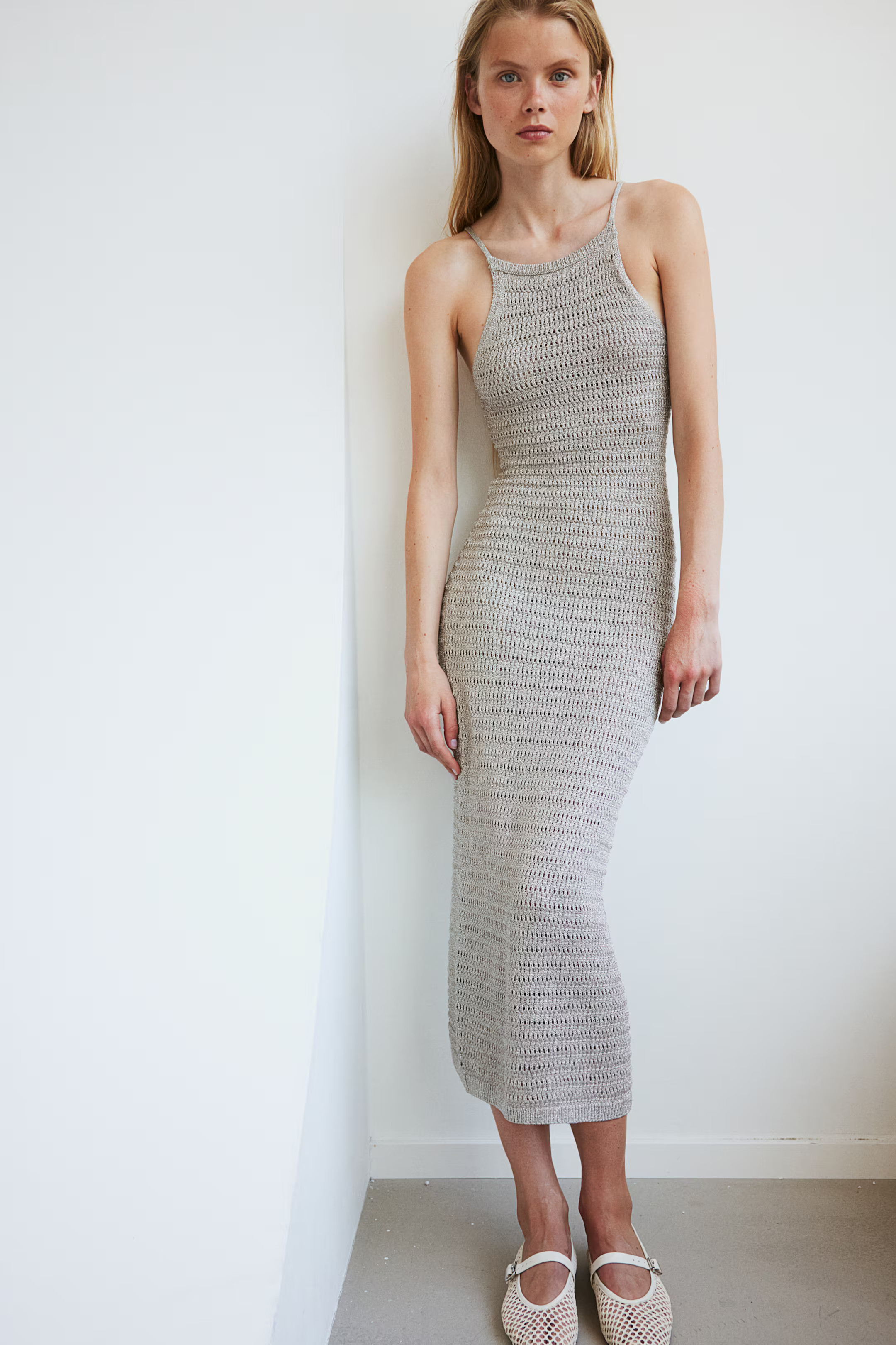 Shimmery Slip Dress - Square Neckline - Sleeveless - Light gray/silver-colored - Ladies | H&M US | H&M (US + CA)