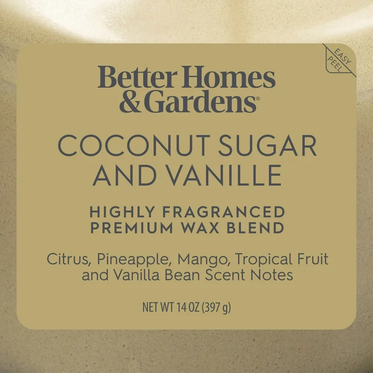 Better Homes & Gardens 2-Wick Gold Glass Jar Candle with Gold Lid, Coconut Sugar & Vanille, 14oz. | Walmart (US)