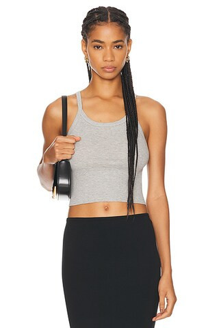 Eterne Cropped Rib Tank Top in Heather Grey - Grey. Size L (also in XL). | FWRD 
