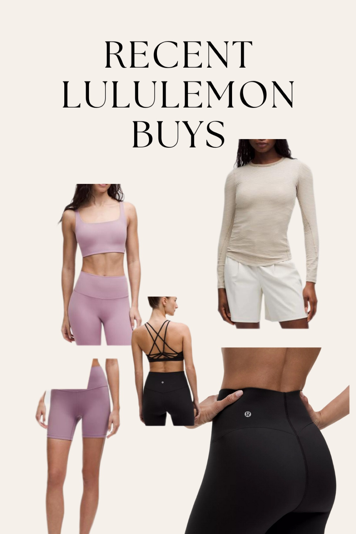 S/M in bra, 
6 in bra 
6 in long sleeve 
4 in leggings
4 in shorts 