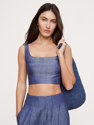Linen Square-Neck Cropped Tank | Banana Republic (US)