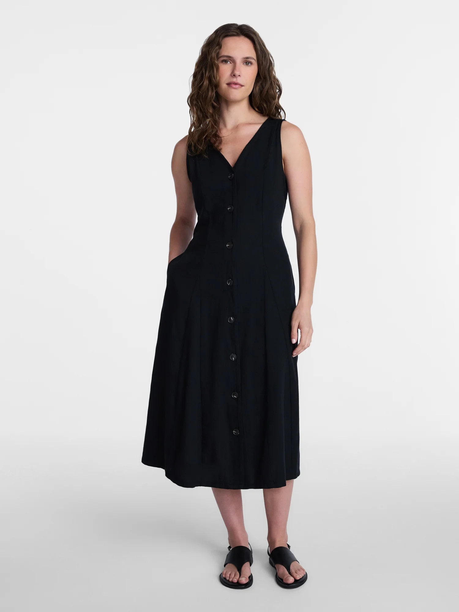 Time and Tru Women\u2019s Sleeveless Button Down Midi Dress, Sizes XS-XXXL - Walmart.com | Walmart (US)