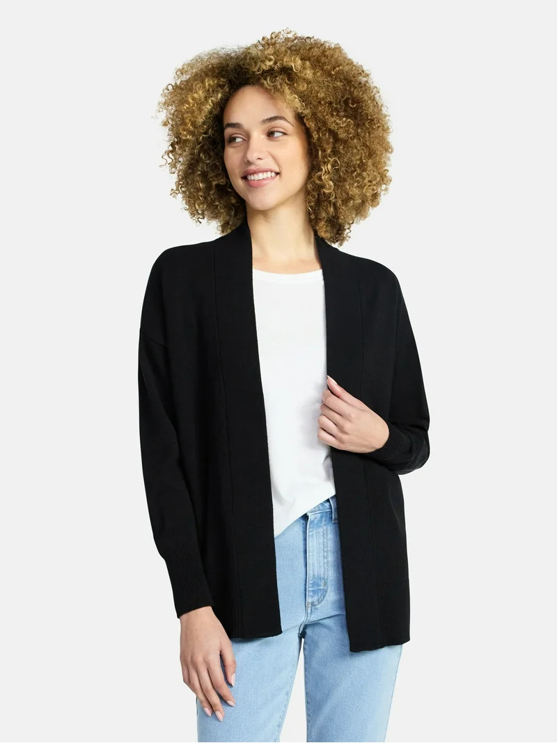 Time and Tru Women's Open Front Cardigan Sweater with Long Sleeves, Lightweight, Sizes XS-XXXL | Walmart (US)