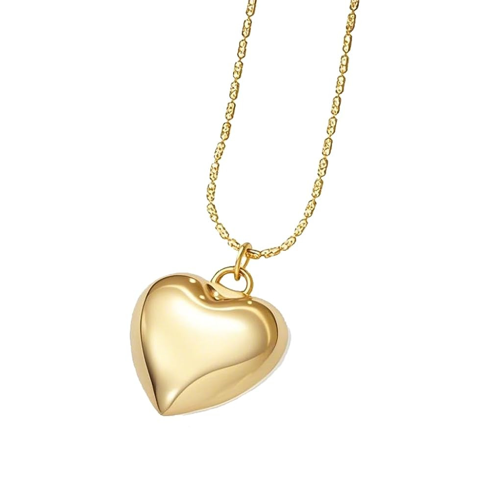 Gold Heart Necklace for Women Puffy Heart Pendant Chunky Bubble Hollow Heart Necklace Gold Plated... | Amazon (US)