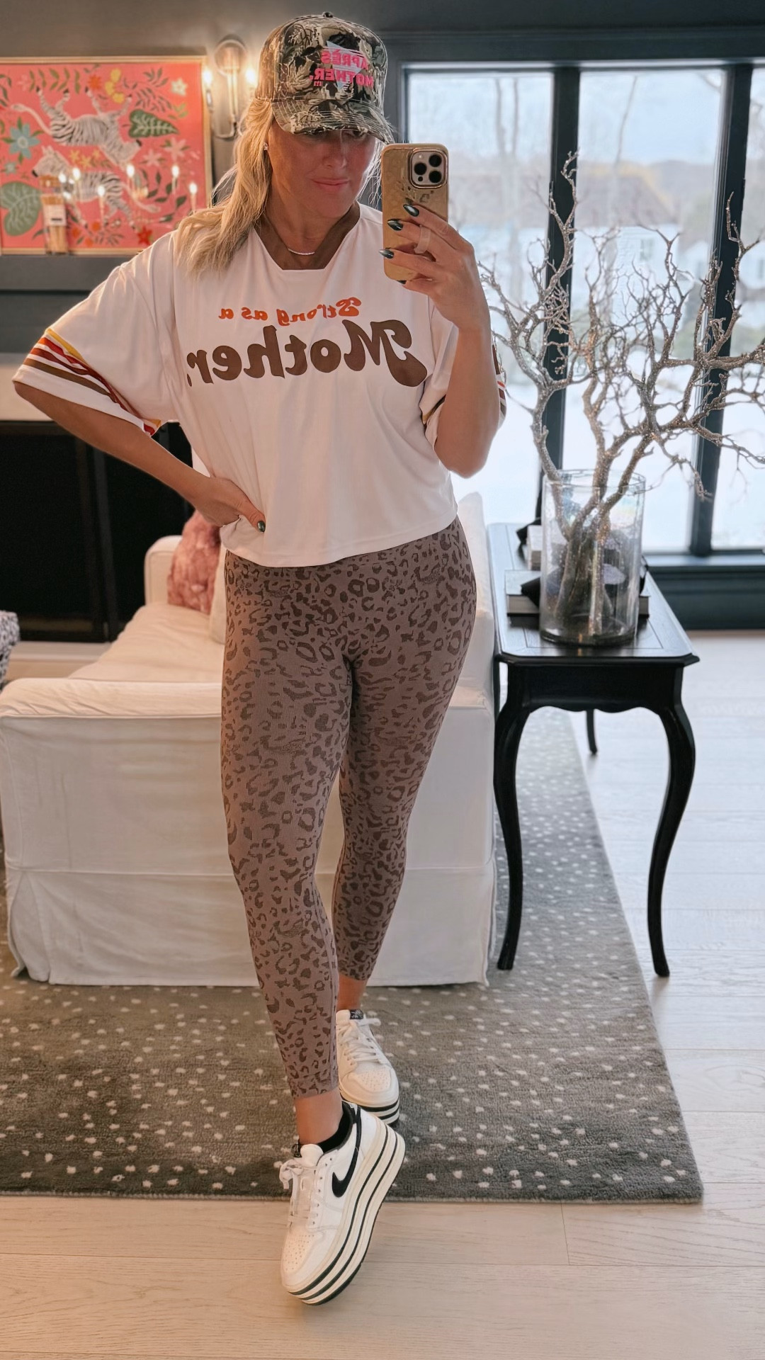 Such a cute and flattering gym look for my fellow mamas #StrongAsaMother use code ASHLEIGH15 for 15% off on Mother Hats and apparel. 👏🏼🙌🏼 wearing a medium in leggings and Nike sneaks are TTS 

#LTKfitnessgoals #LTKootd #LTKgrwm