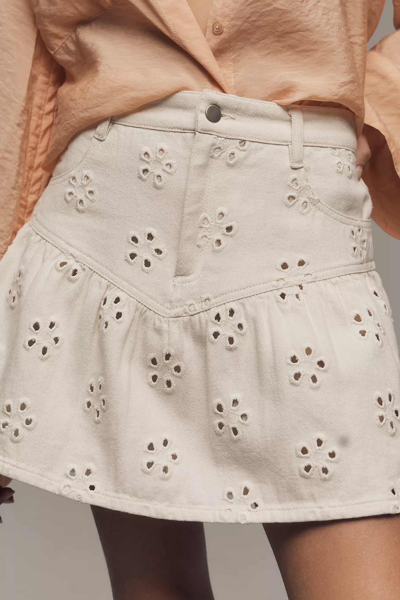Saylor Denim Eyelet Mini Skirt | Anthropologie (US)