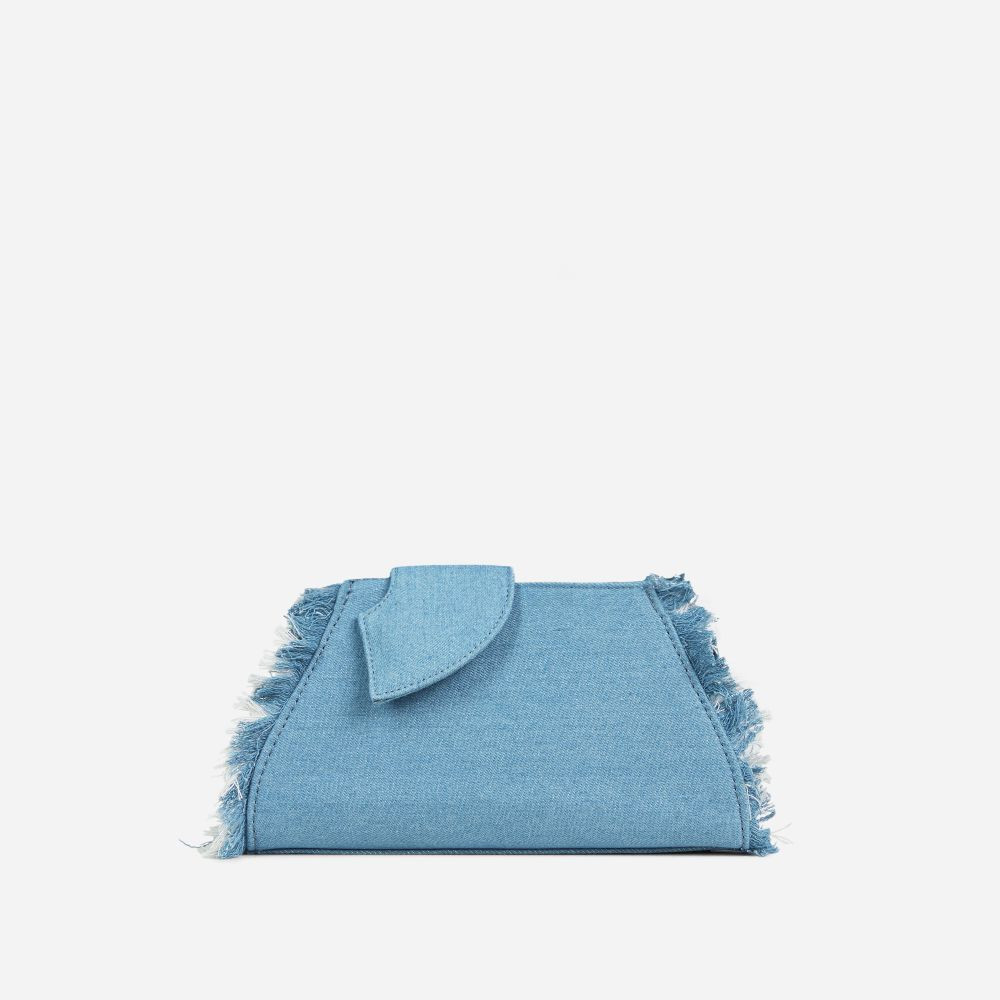 Quartz Frayed Edge Detail Shaped Shoulder Bag In Light Blue Denim | EGO Shoes (US & Canada)