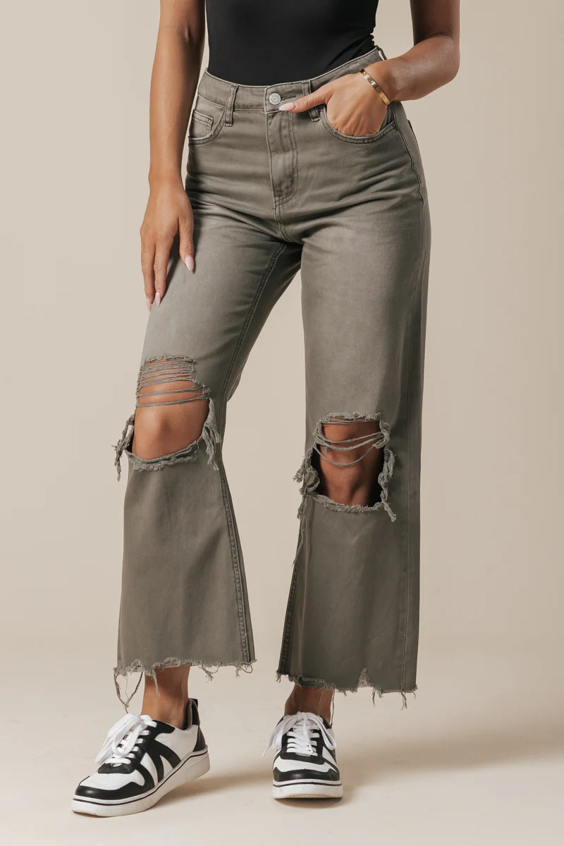 Olive Wash Distressed Melody Vintage Crop Flare Jeans | Magnolia Boutique | Magnolia Boutique