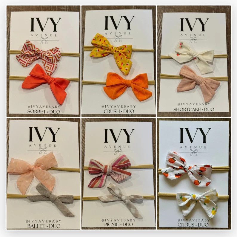 Handmade Bow Set for Baby and Toddler Complimenting Pattern Pairs Duo Summer Collection Headbands... | Etsy (US)