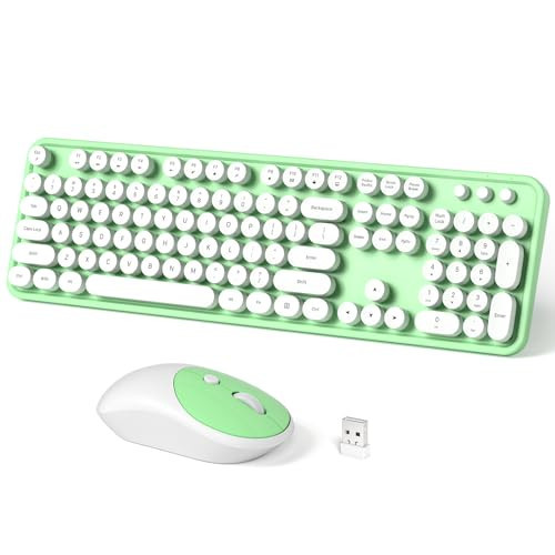Wireless Keyboard and Mouse Combo, MOWUX Full Size Typewriter Retro Round Computer Keyboard, Mouse Wireless, Plug and Play, for Laptop, PC, Computer- Green | Amazon (US)
