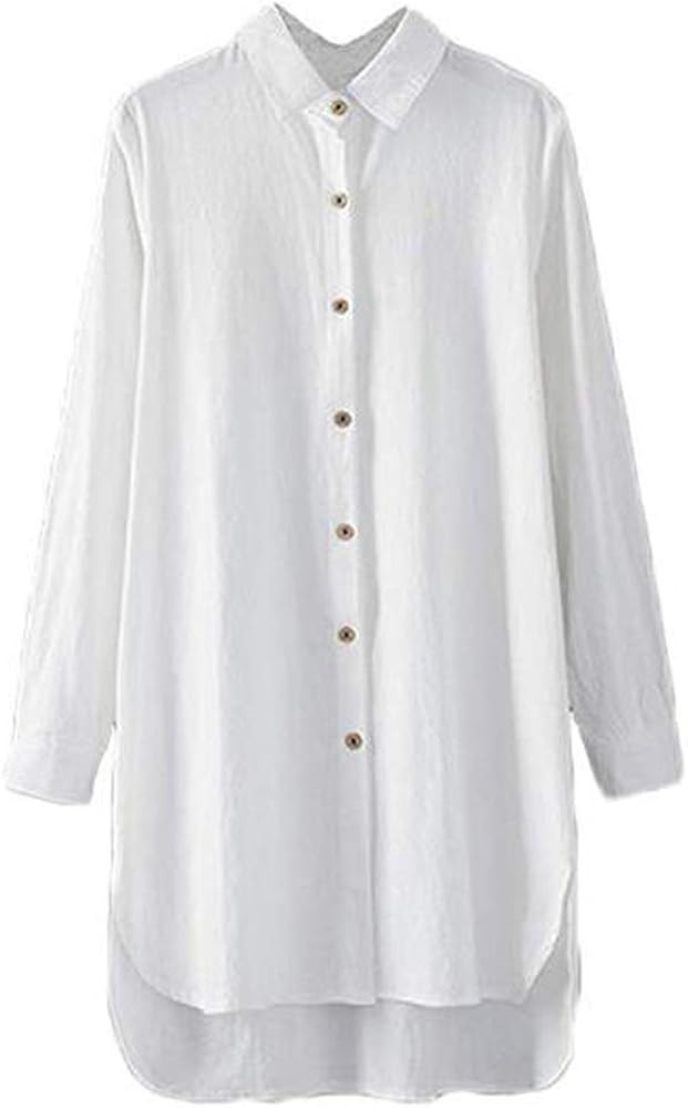 Minibee Women's Long Sleeve Shirts Button Down Blouse Plus Sizes Tunic High Low Tops | Amazon (US)