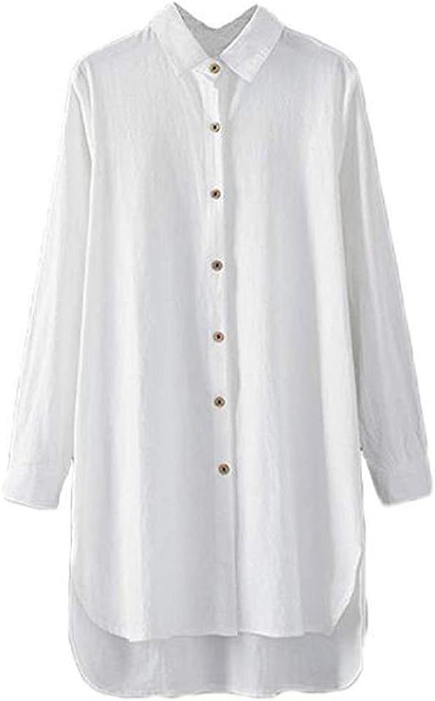 Minibee Women's Long Sleeve Shirts Button Down Blouse Plus Sizes Tunic High Low Tops | Amazon (US)