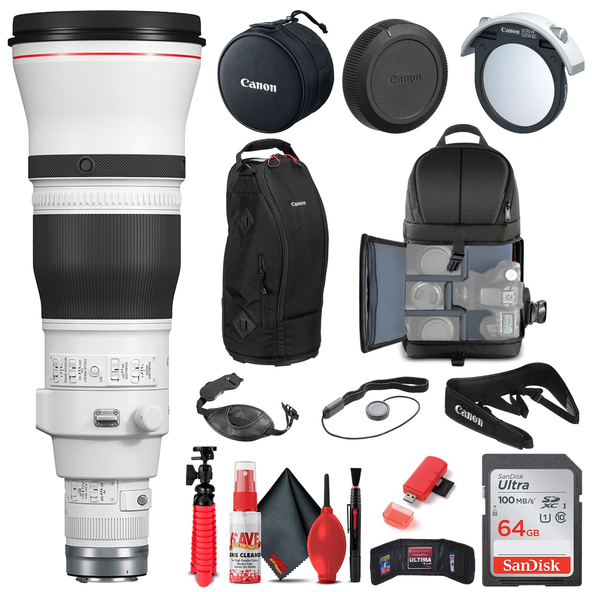 Canon RF 600mm f/4L is USM Lens (5054C002) + Backpack + 64GB Card + Card Reader + Flex Tripod + M... | Amazon (US)