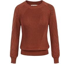 Women's Casual Long Sleeve Hollowed Out Textured Sweater Blouse Top Rust Brown M at Amazon Women’s C | Amazon (US)