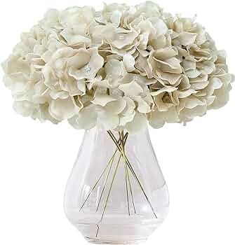 KISLOHUM Hydrangea Artificial Flowers Beige Heads Fake Silk Flowers Full Silk Flowers with Stems ... | Amazon (US)
