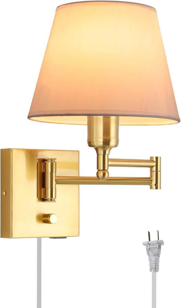 Affsure Bedside Wall Mount Light with Dimmable Switch, Swing Arm Fabric Shade Wall Sconce Light w... | Amazon (US)