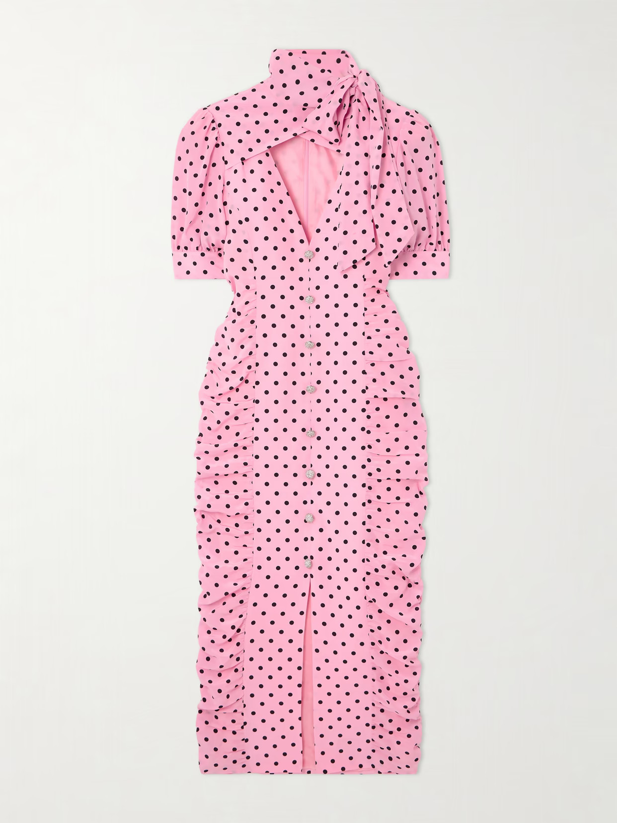 Alessandra Rich - Pussy-bow Polka-dot Silk-crepe Midi Dress - Pink | NET-A-PORTER (US)
