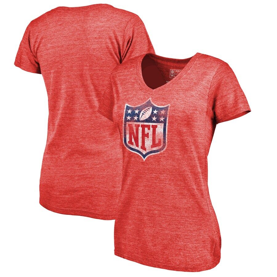 Women's NFL Pro Line by Fanatics Branded Red NFL Shield Distressed Primary Logo Tri-Blend V-Neck ... | NFL Shop