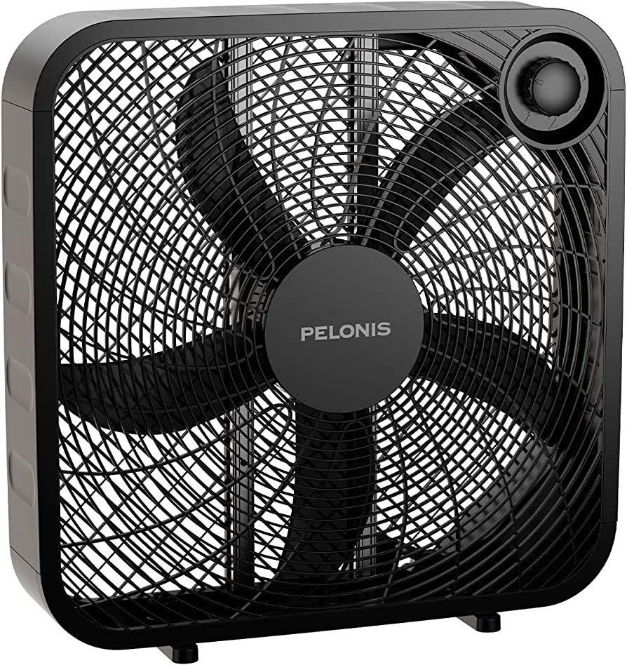 PELONIS 3-Speed Box Fan For Full-Force Circulation With Air Conditioner, Upgrade Floor Fan, Black | Amazon (US)