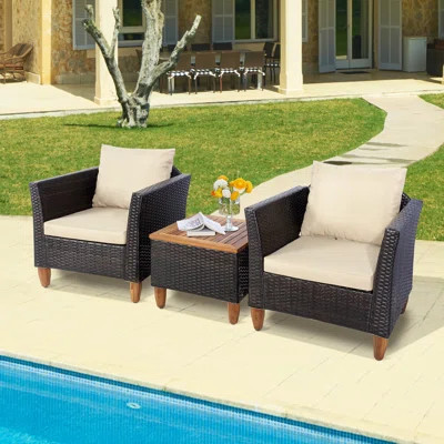 Bjana 2 - Person Acacia Patio Conversation Set with Cushions | Wayfair North America
