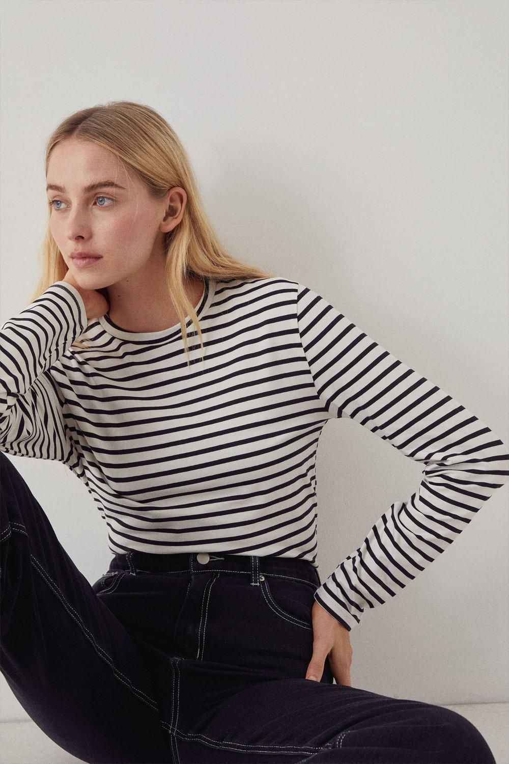 Organic Cotton Stripe Crew Neck Top | Warehouse UK & IE