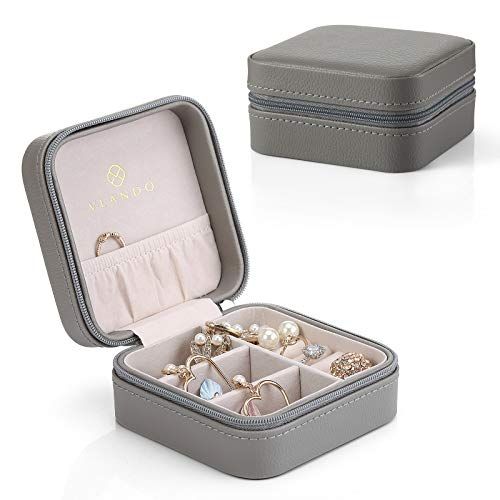Vlando Macaron Small Jewelry Box, Travel Storage Case for Rings and Earrings - Grey | Amazon (US)