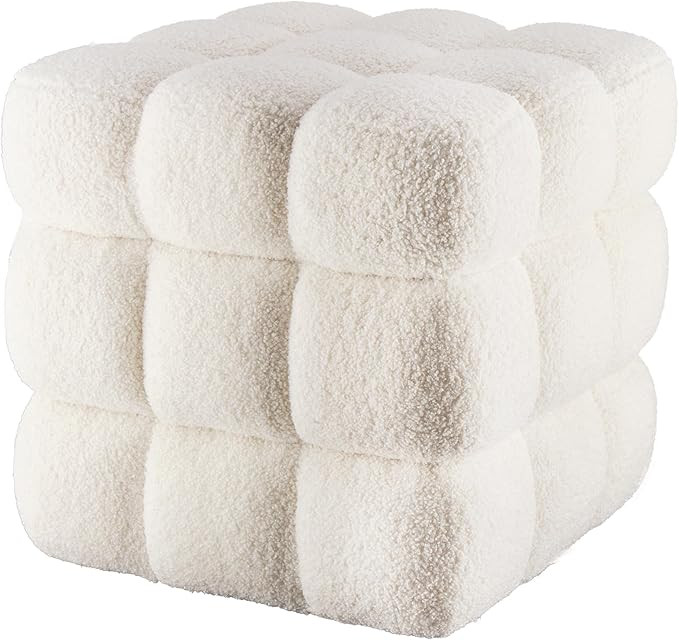Teddy Fleece Square Ottoman Pouf Wooden Frame Construct Modern Sofa Stool Fuzzy Sherpa Footstool ... | Amazon (US)