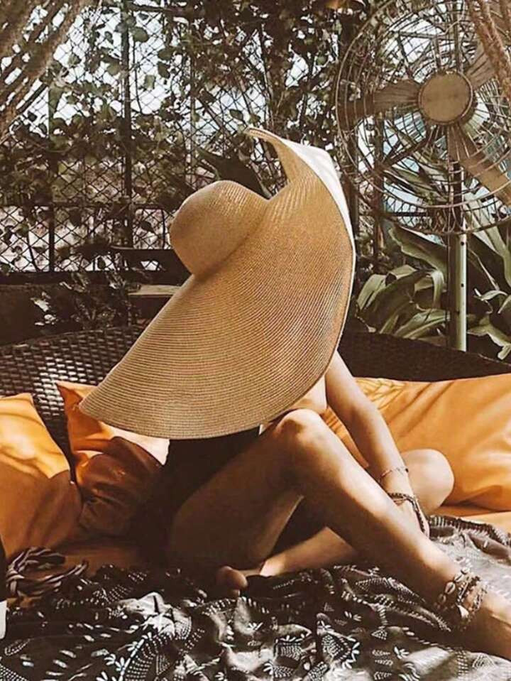1pc Women's Large Brim Solid Color Sun Hat, Breathable And Comfortable, For Fishing, Cycling, Out... | SHEIN