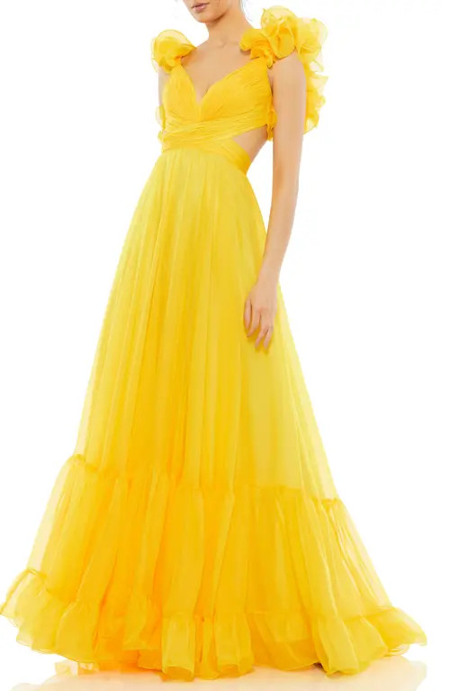 Mac Duggal Rosette Chiffon Cutout Empire Waist Gown in Sunshine at Nordstrom, Size 14 | Nordstrom