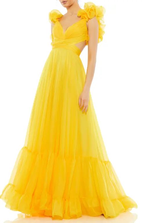 Mac Duggal Rosette Chiffon Cutout Empire Waist Gown in Sunshine at Nordstrom, Size 14 | Nordstrom