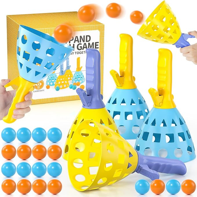 TEMI Pop Pass Catch Ball Game with 4 Catch Launcher Baskets and 20 Balls, Beach Toys Backyard Out... | Amazon (US)