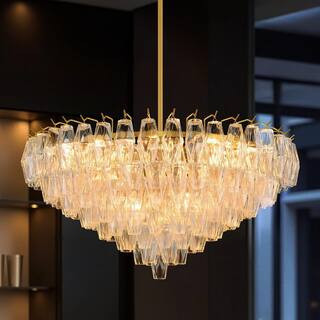 36 in. 20-Light Modern Luxury Round Glass Brass Chandelier, 8-Tier Dining Room Chandelier, for Living Room, Bedroom | The Home Depot