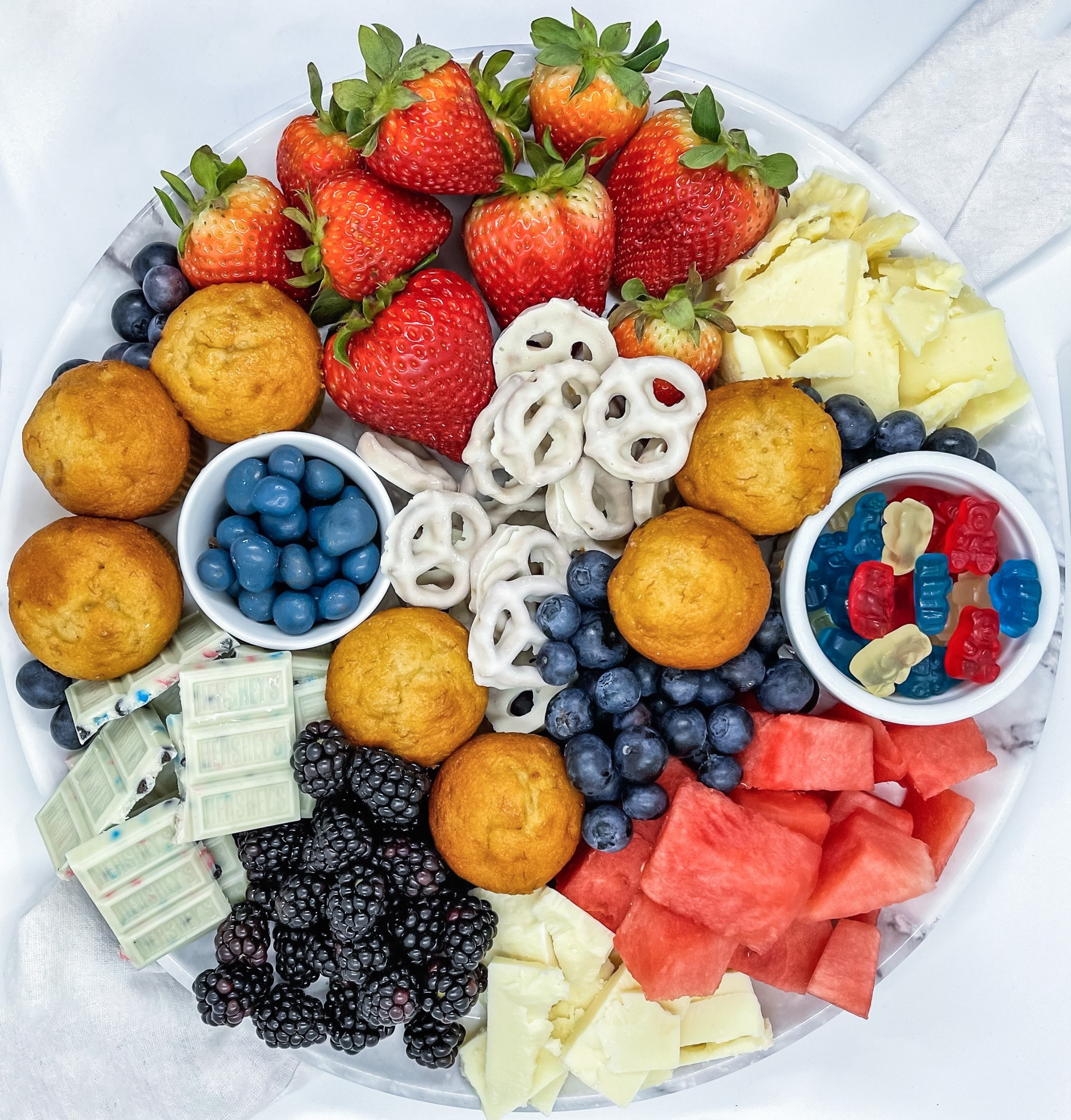 MEMORIAL DAY SNACK BOARD. Been using the plastic marble board for years. Ramekins are a kitchen favorite  