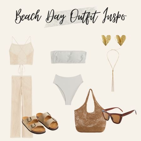 Beach day outfit idea | Bikini | Jewelry for a beach day | sandals | beach bag | brown sunglasses

#LTKstyletip #LTKswim #LTKfit
