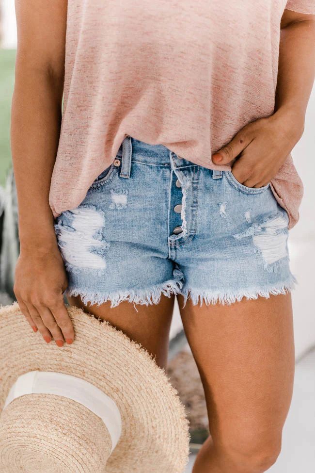 Travel Back In Time Distressed Light Wash Shorts | The Pink Lily Boutique