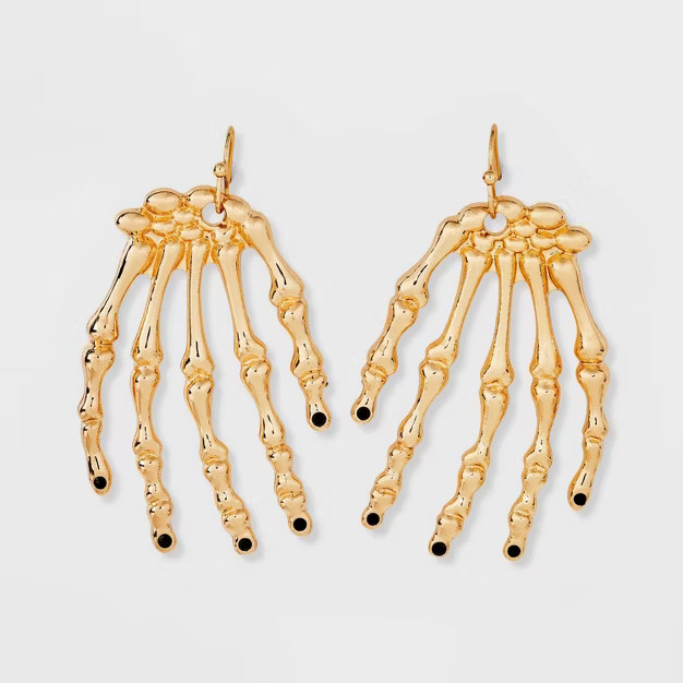 Halloween Skeleton Hand Drop Earrings - Gold | Target