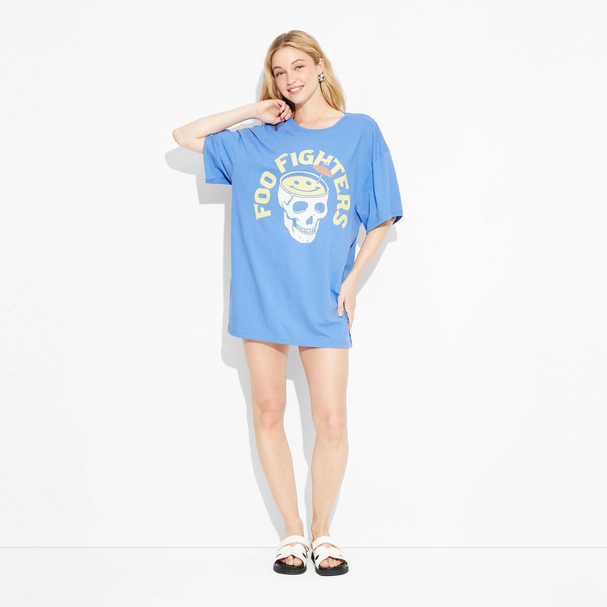 Women's Foo Fighters Short Sleeve Graphic T-Shirt Dress - Blue | Target