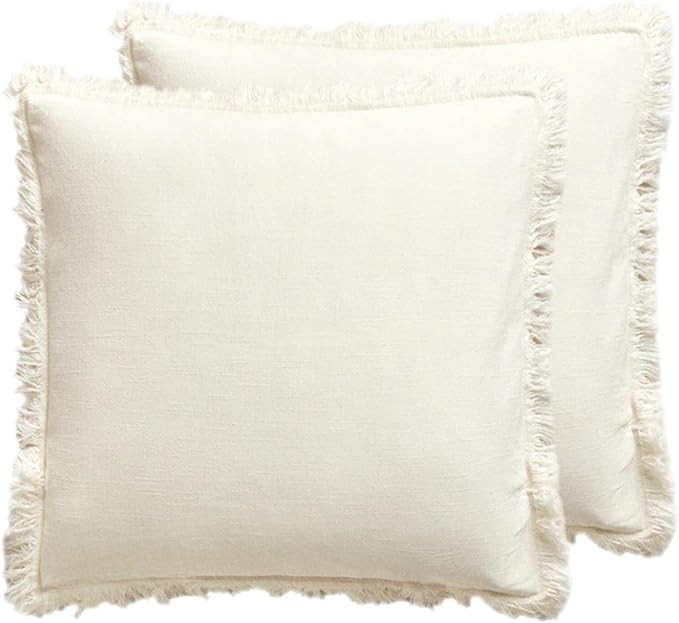 18X18 Inch Fall Throw Pillow Covers Set of 2, Boho Linen Pillow Cases With Tassel for Decorative ... | Amazon (US)