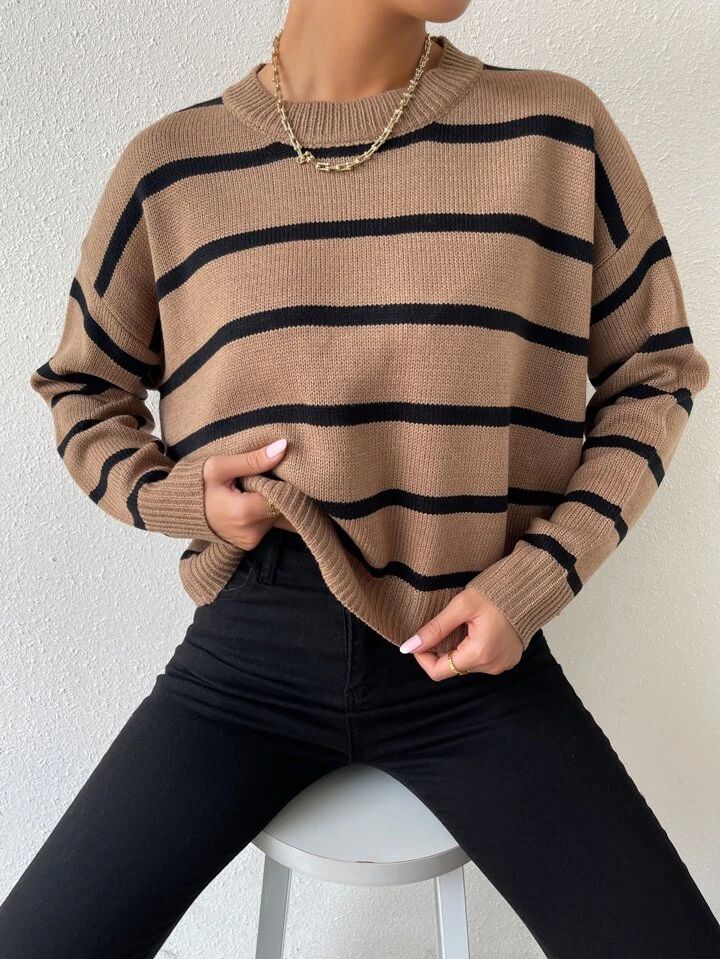 SHEIN Essnce Striped Drop Shoulder Sweater | SHEIN