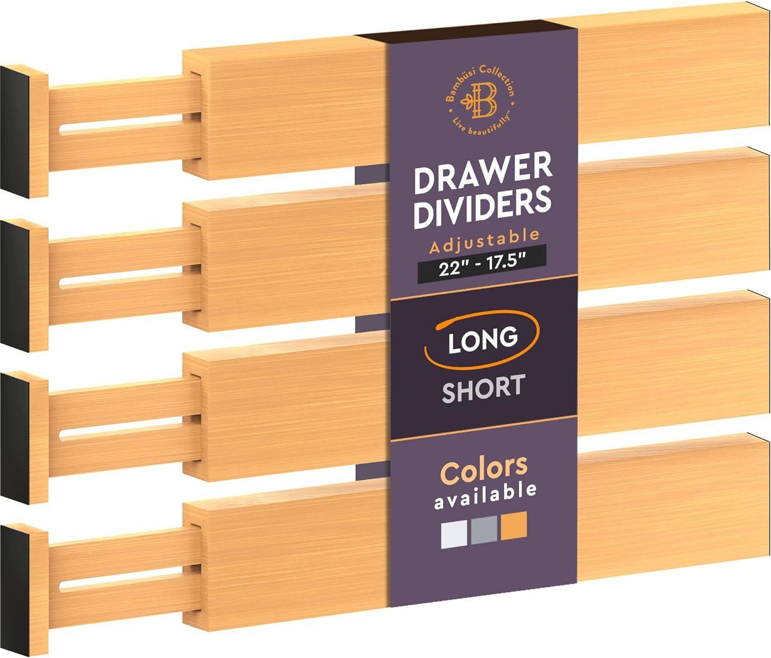 Large Kitchen Drawer Organizer - Expandable Bamboo Drawer Dividers (17.5" - 22") - Adjustable Sep... | Amazon (US)