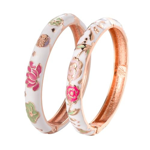 UJOY Bangles Bracelets Gorgeous Enameled Butterfly Flower Cloisonne Gold Plated Indian Jewelry Sets Box for Womens Gift 55A35-55A106 White | Amazon (US)