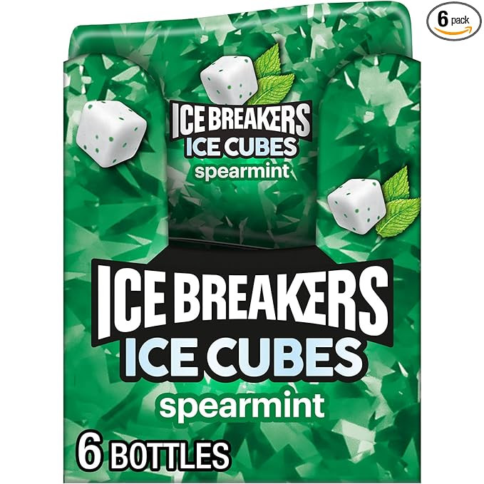 ICE BREAKERS Ice Cubes Spearmint Sugar Free Chewing Gum Bottles, 3.24 oz (6 Count, 40 Pieces) | Amazon (US)