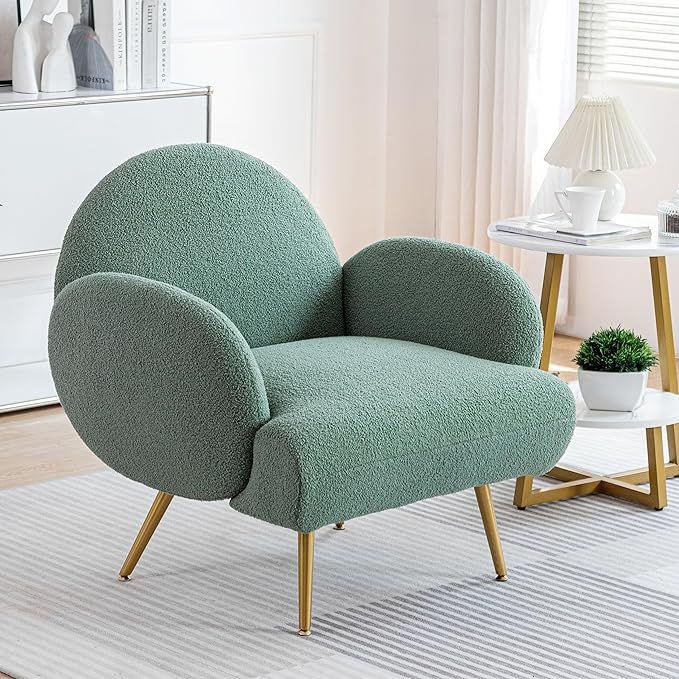 Green Accent Sherpa Chair for Living Room Bedroom Reading Comfy Modern Armchair with Golden Metal... | Amazon (CA)