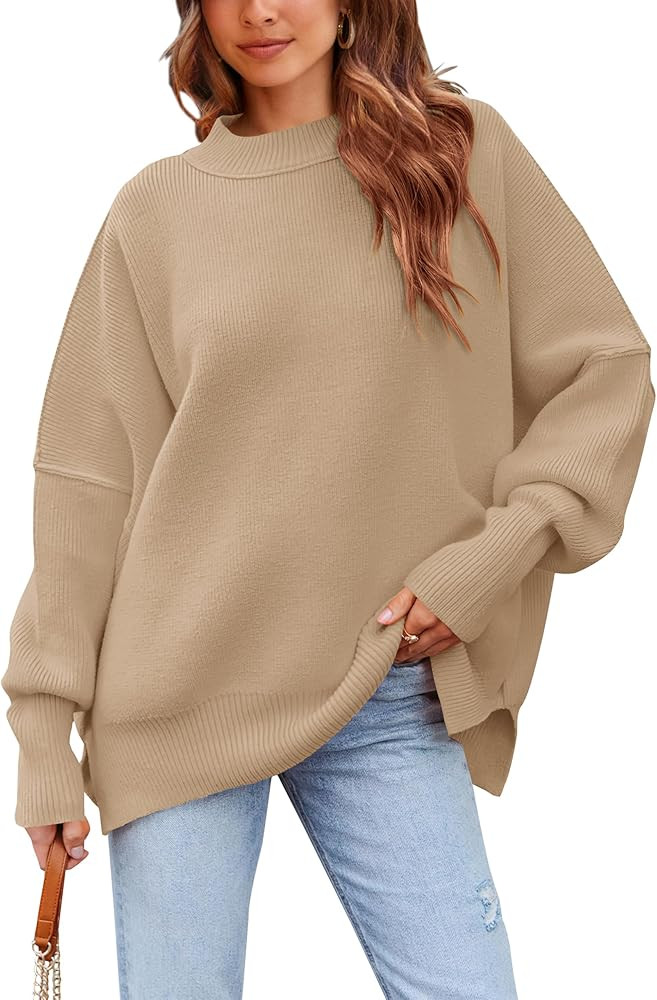 PRETTYGARDEN Women's Oversized Sweater 2024 Casual Fall Crewneck Long Sleeve Loose Side Slit Ribb... | Amazon (US)