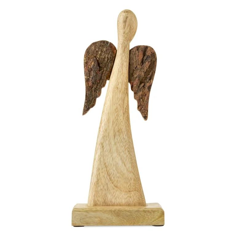 Mango Wood Angel Christmas Tabletop Decoration, Natural Finish, 12.25", by Holiday Time | Walmart (US)