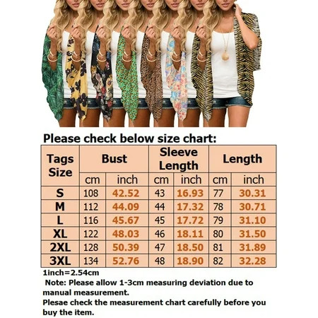 Women Floral Print Kimono Cardigans Summer Casual Chiffon Loose Open Front Cover Up Tops Kaftan S... | Walmart (US)