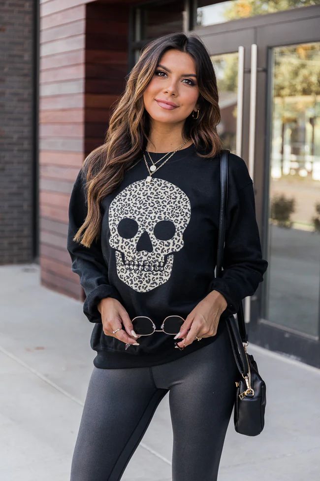 Animal Print Skull Black Graphic Sweatshirt | The Pink Lily Boutique