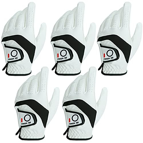 FINGER TEN Golf Gloves Men Value 5 Pack for Left Right Hand, Comfortable Soft & All Weather Grip Mens Golf Glove, Sizes S M ML L XL XXL 3XL (White(Men Gloves), Medium/Large(Worn On Right Hand)) | Amazon (US)